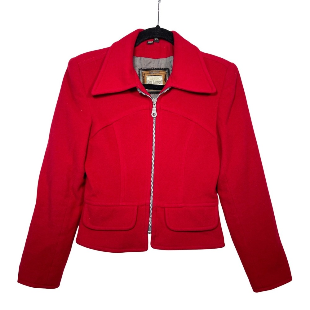 Lee Lipton Wool Blend Red Jacket XS‎ Women Full Zip Vintage Coat Petite